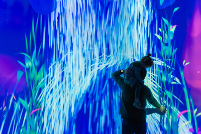 Father and daughter navigate a digital waterfall together in The Tech Interactive's new Dream Garden exhibit.

Dream Garden, at The Tech Interactive in San Jose, CA, is a new AI-Powered immersive exhibit that allows visitors of all ages to explore AI through movement, creativity, and playful interactions.