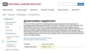 Ginsenoside Supplement Redsenol-1 Plus Included in National Cancer Institute's Drug Dictionary