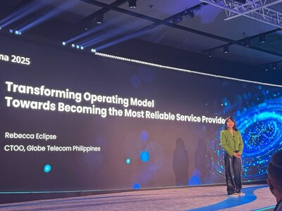 Rebecca Eclipse, Globe’s Chief Transformation and Operations Officer, talks about how Globe transformed its operations to deliver superior customer experience at MWC Barcelona. (PRNewsfoto/Globe Telecom, Inc.)