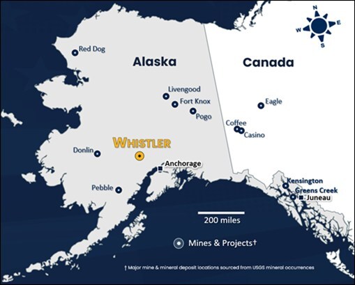 Figure 1 - Location map of the Whistler Gold-Copper Project, the closest large undeveloped gold-copper mineral deposit to Anchorage, which is Alaska’s largest city. (CNW Group/U.S. GoldMining Inc.) Figure 1 - Location map of the Whistler Gold-Copper Project, the closest large undeveloped gold-copper mineral deposit to Anchorage, which is Alaska’s largest city. (CNW Group/U.S. GoldMining Inc.)