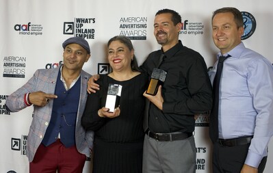 From left: IEHP Brand Design and Experience Director Yahya Dawood, Graphic Designer Anna Viramontes, Digital Production Specialist Douglas Rodgers and Creative Services Director Cosmin Cosma pose after earning gold in the Direct Mail and Public Service Online Film, Video & Sound categories.