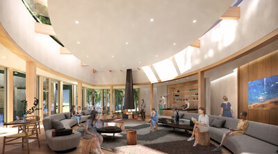 Women’s Leadership Center at Williams Bay, Lodge Great Room. Skylights of various sizes maximize the Center’s natural light, illuminating spaces. Architectural rendering courtesy of Studio Gang.