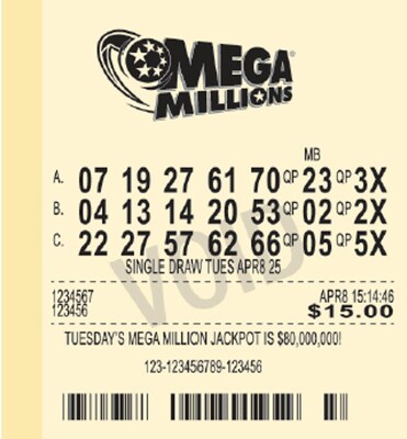 Sample Mega Millions ticket with new built-in multiplier