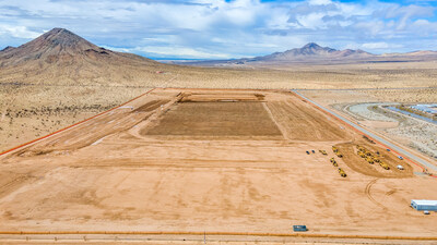 Aerial view of the construction site in Apple Valley, California, where ARCO broke ground on the $96 million, 1.2 million square foot Lecangs logistics facility. The project includes extensive infrastructure improvements benefiting the entire industrial region.
