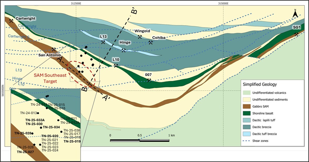 Figure 1: True North: Geology and Drill Hole Location Map (CNW Group/1911 Gold Corporation) Figure 1: True North: Geology and Drill Hole Location Map (CNW Group/1911 Gold Corporation)