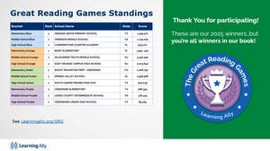Learning Ally Announces Record Participation and Winners of Eighth Annual Great Reading Games
