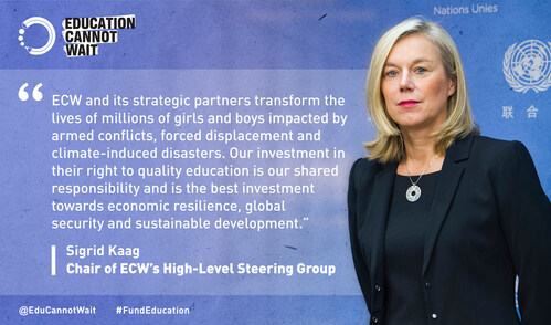 “Education Cannot Wait and its strategic partners transform the lives of millions of girls and boys impacted by armed conflicts, forced displacement and climate-induced disasters. Our investment in their right to quality education is our shared responsibility and is the best investment towards economic resilience, global security and sustainable development,” said Kaag.