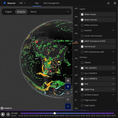 Created by The Weather Company, a leader in flight-following solutions for aviation dispatchers, Maverick Dispatch offers high-resolution, multi-layered mapping that integrates critical weather data in context for situational awareness.