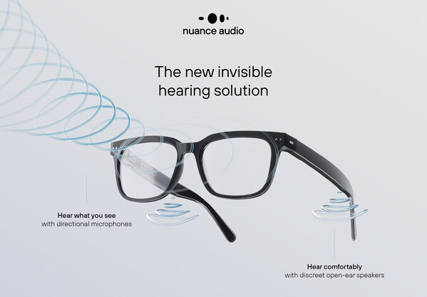 Nuance Audio Glasses, a first-of-its-kind invisible open-ear hearing solution for perceived mild to moderate hearing loss.