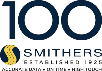 Smithers 100 year anniversary logo. Established 1925. Accurate data. On time, with high touch.