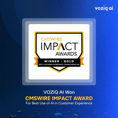 VOZIQ AI Wins CMSWire IMPACT Gold Award 2025 for Best Use of AI in Customer Experience (PRNewsfoto/VOZIQ AI)