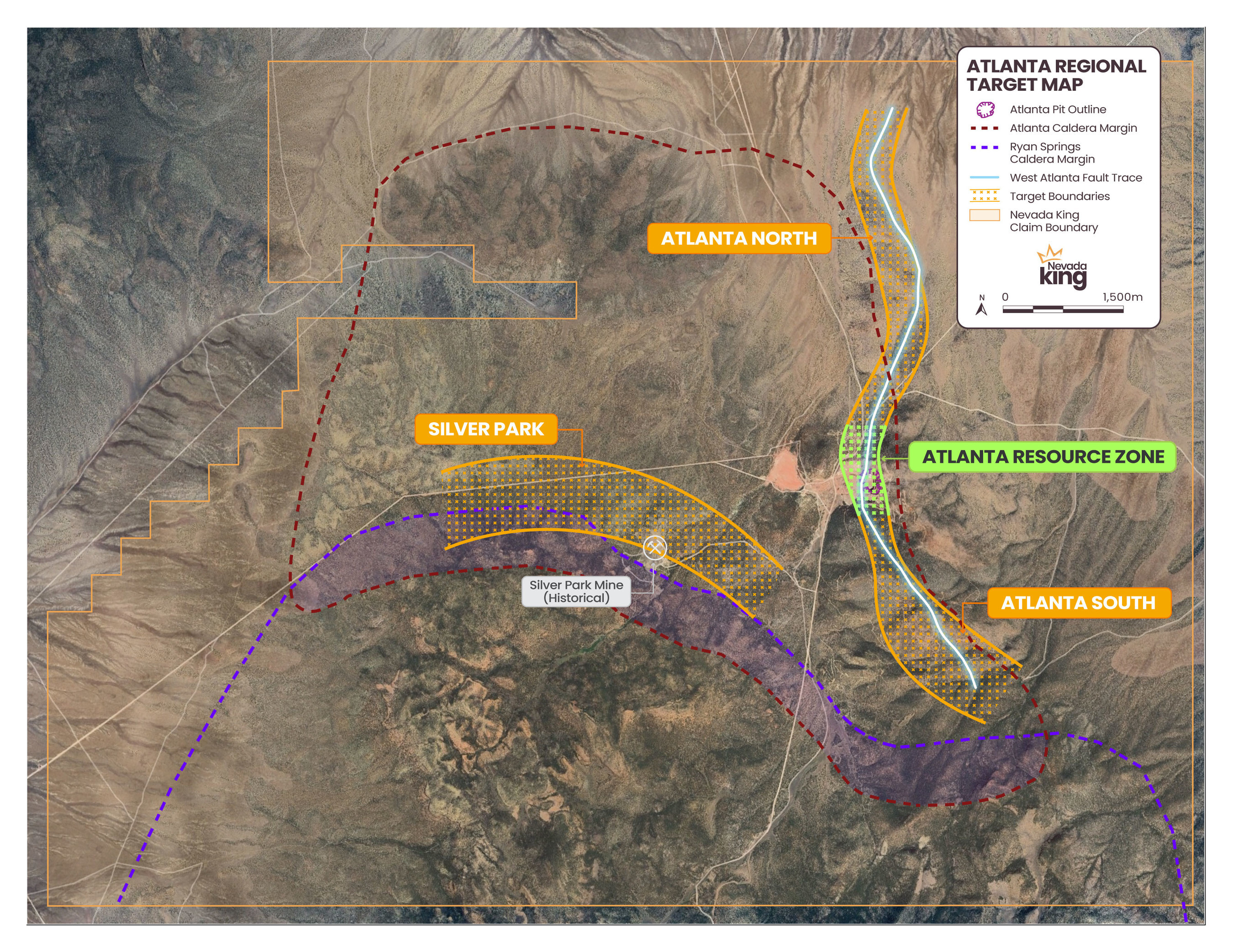 Figure 1. Simplified Regional Target Map for Atlanta. (CNW Group/Nevada King Gold Corp.) Figure 1. Simplified Regional Target Map for Atlanta. (CNW Group/Nevada King Gold Corp.)