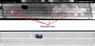 Sample of identified areas of delaminations.