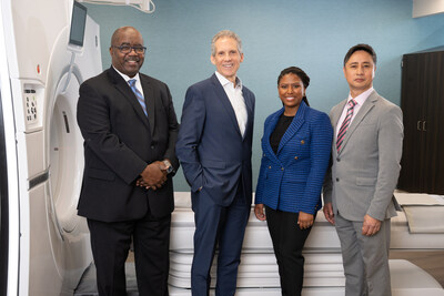 The Center for Better Aging (CBA) brings advanced health screening and diagnostic resources to the St. Bernard Hospital (SBH) campus in Chicago’s Englewood community. Dedicating the new 3D imaging facility are (from left) SBH Diagnostic Imaging Director Rayeon Lampkin, SBH President and CEO Charles A. Holland, CBA Executive Director Estrelitta Harmon, and SBH Chief Operating Officer Roland Abellera.