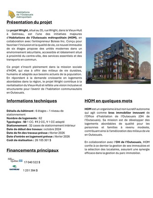Fiche Projet Estoril (Groupe CNW/Cabinet de la ministre responsable de l'Habitation) Fiche Projet Estoril (Groupe CNW/Cabinet de la ministre responsable de l'Habitation)