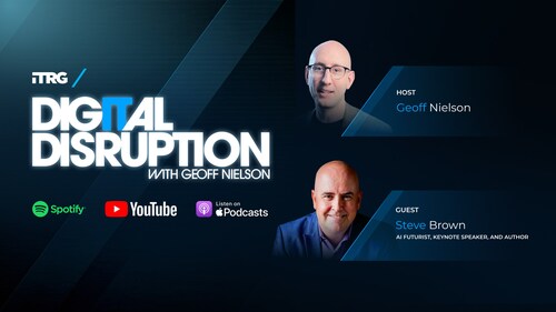 The tenth episode of Digital Disruption, Info-Tech Research Group’s podcast, features futurist and author Steve Brown in a forward-looking conversation about the evolving relationship between humans and AI, and why treating generative AI as a collaborator, not just a tool, is key to unlocking its full potential. (CNW Group/Info-Tech Research Group)