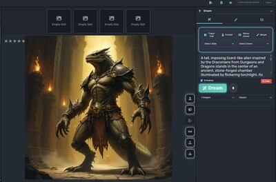 The Dreamer Portal, a free web-based UI empowering anyone to design immersive game content, such as creatures, items, worlds, and props, from a single prompt.