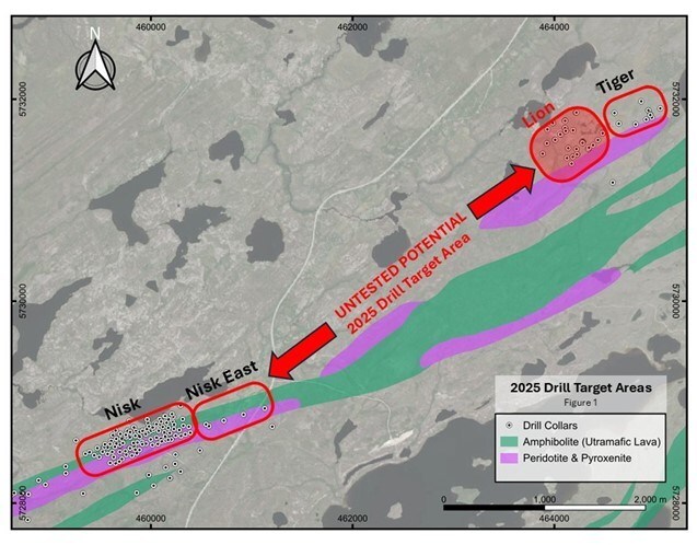 Figure 1: Location map of 2025 target areas highlighting the Lion Zone area with drill results reported in this news release (CNW Group/Power Metallic Mines Inc.) Figure 1: Location map of 2025 target areas highlighting the Lion Zone area with drill results reported in this news release (CNW Group/Power Metallic Mines Inc.)