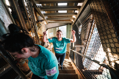 Base 2 Space climbers ascend 832 steps, climbing the tower's open air staircases to the top.