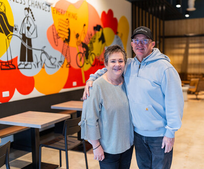 Owners Geralyn and Dave Hickey are inside their newly opened Stitch Coffee at 135 Reinhardt College Parkway in Canton, Georgia.