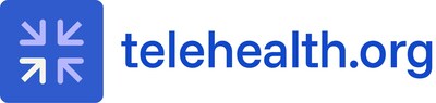 Telehealth.org logo with four inward-facing arrows forming a cross inside a blue square, followed by the text 'telehealth.org' in blue.