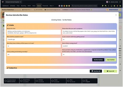 Screenshot of Vetspire AI Scribe in action – an intelligent, real-time documentation tool designed to streamline veterinary note-taking and improve clinical efficiency. Vetspire AI Scribe writes your SOAP notes for you.