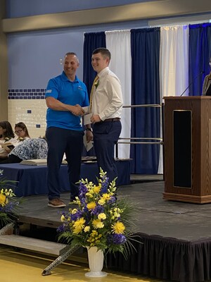 Al Fagundes, founder of A. Fagundes Plumbing & Heating Inc., pictured with past scholarship recipient Matt Dibona, as the company announces its ongoing investment in the future of the plumbing industry through its scholarship program.