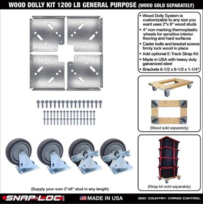 The Wood Dolly System is available with several caster types to choose from with weight ratings from 1,200 lbs. to 1,800 lbs. And because it is customizable most any size and weight rated caster will fit the engineered brackets in the kit.