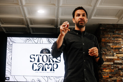Mikey Mioduski, visionary behind Story Camp, delivering opening remarks at the retreat in 2024.