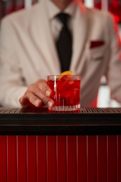Camparino serves a Negroni in the Campari Lounge