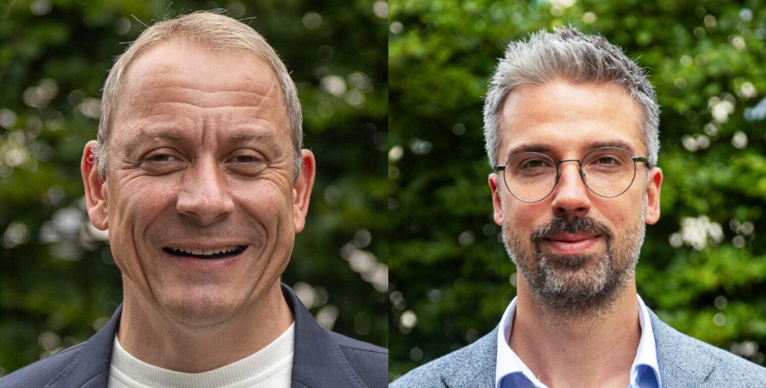Dirk Harbecke (left) hands over CEO responsibilities to Mirco Wojnarowicz (right). (CNW Group/Rock Tech Lithium Inc.)