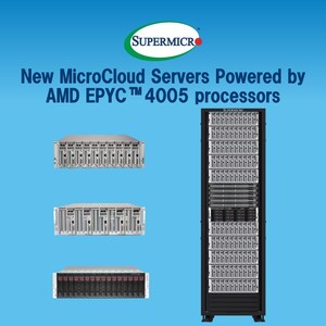 A Supermicro oferece o melhor custo-benefício e a maior densidade por instância de servidor da categoria com o novo MicroCloud, uma solução multinó para cargas de trabalho leves e de nível básico, equipada com processadores AMD EPYC™ série 4005