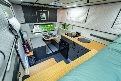 Interior of Hawk+ a fully contained flatbed pop-up camper by Four Wheel Campers.