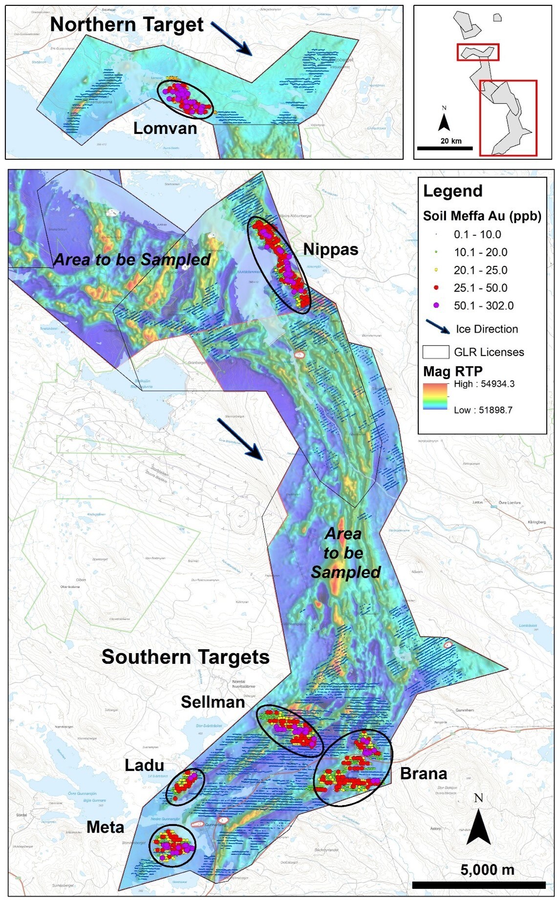Figure 1: Newly identified gold-in-till anomalies at the Storjuktan Project. (CNW Group/First Nordic Metals Corp.) Figure 1: Newly identified gold-in-till anomalies at the Storjuktan Project. (CNW Group/First Nordic Metals Corp.)