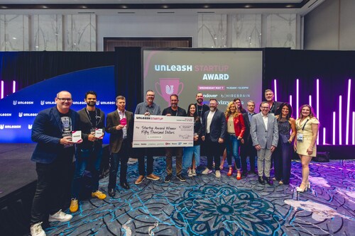 HireBrain team poses with UNLEASH Startup Award judges in Las Vegas following their win on May 7, 2025.