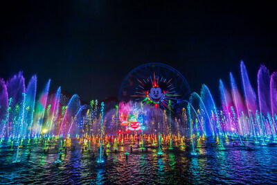 Disneyland Resort 70th Celebration Begins May 16, 2025 - “World of Color Happiness!” In Disney California Adventure Park in Anaheim, Calif., the all-new nighttime spectacular, “World of Color Happiness!” transforms Paradise Bay with its dazzling projections, colorful lights and brilliant signature fountains. This nighttime spectacular is inspired by Walt Disney’s opening day dedication: “To all who come to this happy place... welcome!” (Sean Teegarden/Disneyland Resort)