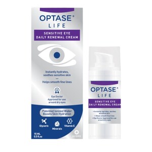 Instant hydration and protection for the eyelids and skin around dry eyes with the NEW OPTASE® LIFE Sensitive Eye Daily Renewal Cream