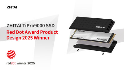 The TiPro9000 SSD stands as one of ZHITAI's latest SSDs, featuring top-tier specifications and is recognized by the Red Dot Design Award 2025. (PRNewsfoto/Yangtze Memory Technologies Co., Ltd)