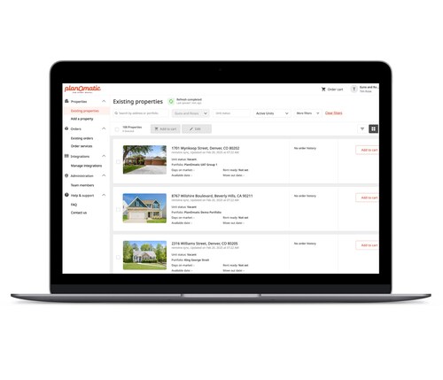 View of your "Existing Properties" from your PlanOmatic account, directly imported from your AppFolio account.