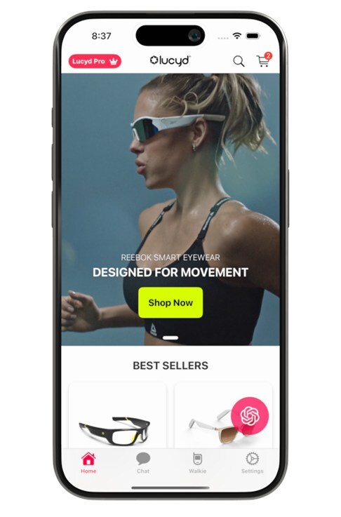The Lucyd app’s new streamlined interface, now featuring integrated shopping with user accounts synced with Lucyd.co. 
Image courtesy Innovative Eyewear, Inc.