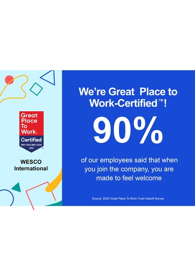 Ninety percent of employee survey respondents said they were made to feel welcome when they joined Wesco.