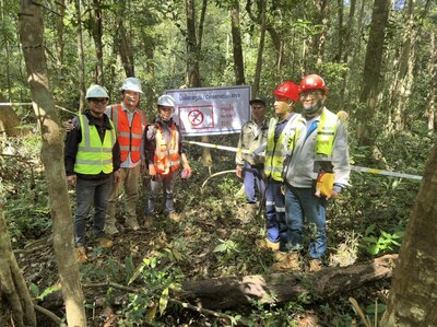 Project owner, POWERCHINA team, and local villagers are installing warning barriers around the protected area within the Monsoon wind farm construction zone.