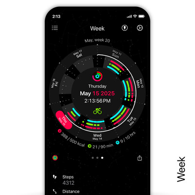 CircleTime weekly view with colored arcs showing movement patterns across each day.