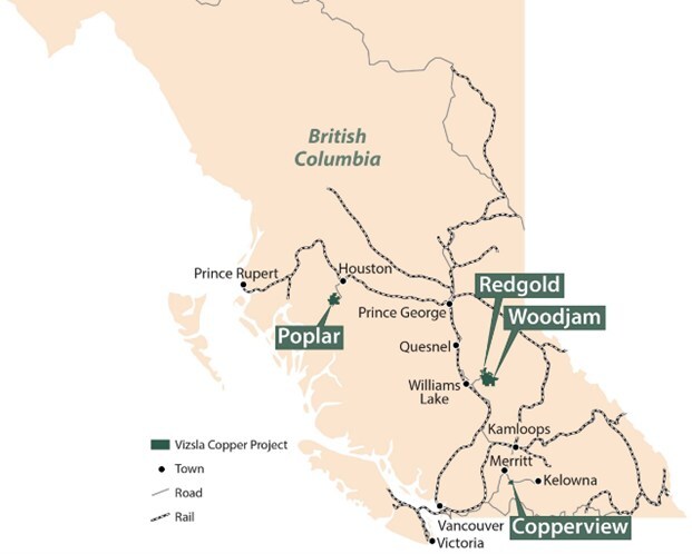 Figure 1. Vizsla Copper Projects located in British Columbia (CNW Group/Vizsla Copper Corp.) Figure 1. Vizsla Copper Projects located in British Columbia (CNW Group/Vizsla Copper Corp.)