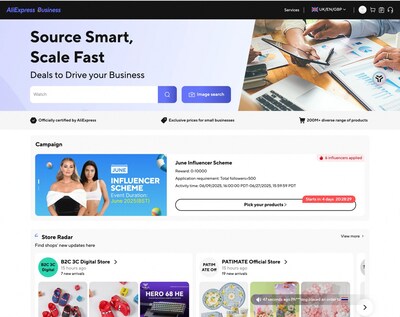 This example showcases the homepage of AliExpress Business