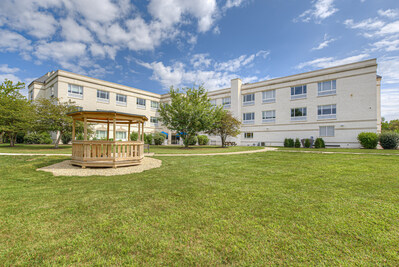 Exterior view of RCA at Indianapolis - green lawn and gazebo.
