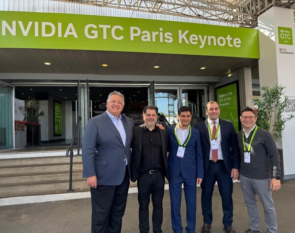 On photo from right to left: Razmig Hovaghimian CEO Fierbird, Gevorg Mantashyan First Deputy Minister of the HighTech Industry of the Republic of Armenia, Alexandr Yesayan  Co-Founder Team Group, Rev Lebaredian Vice President at NVIDIA, Noubar Afeyan CEO of Flagship Pioneering