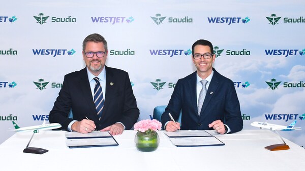 WestJet and Saudia announce interline agreement unlocking enhanced international connectivity to more than 100 destinations (CNW Group/WESTJET, an Alberta Partnership)