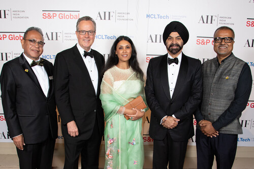 From left to right: Harit Talwar, Co-Chair, AIF Global Board; Douglas L. Peterson, Former president and CEO, S&P Global; Roshni Nadar Malhotra, Chairperson, HCLTech; Ajay Banga, AIF Chairman Emeritus; and Nishant Pandey, CEO, AIF.