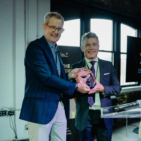 Elsevier Representative, Steve Watson accepting the TLFT 2025 Thought Leadership Industry Catalyst Award at NeueHouse New York City